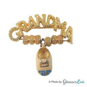 Vintage Firenza Grandma Gold Tone Brooch Baby Shoe Charm Pin